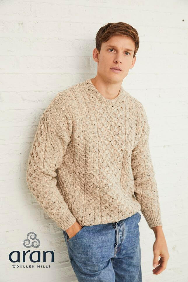 Irischer Aran Pullover gestrickt aus 100% Schurwolle XXL