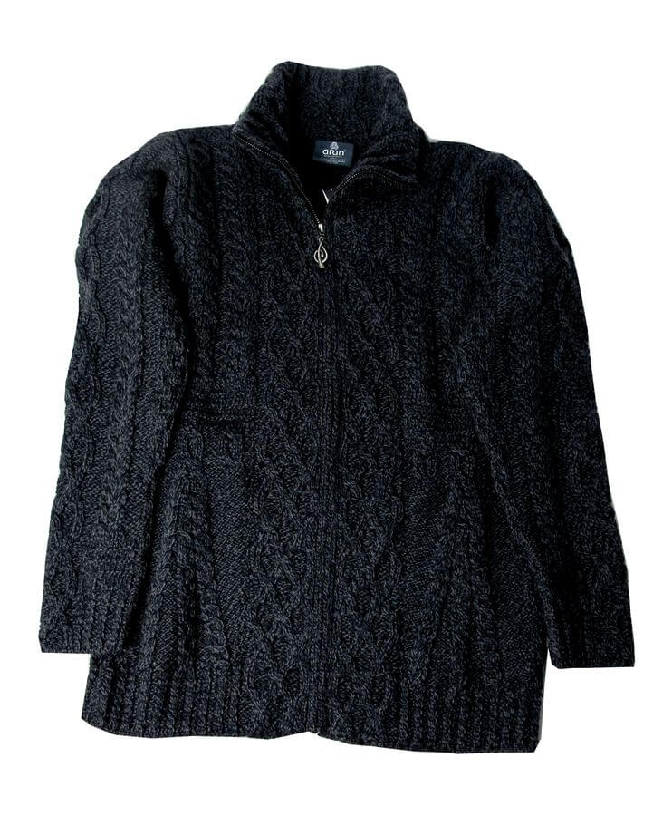 Irische Damen Strickjacke aus Merinowolle mit Reißverschluß M