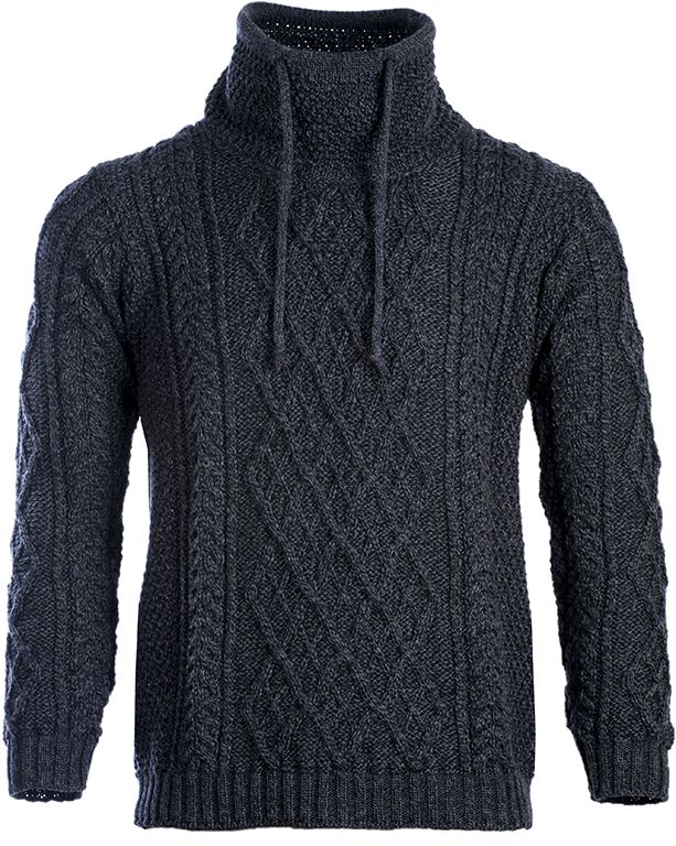 Irischer Aran Pullover im Hoodie Look M