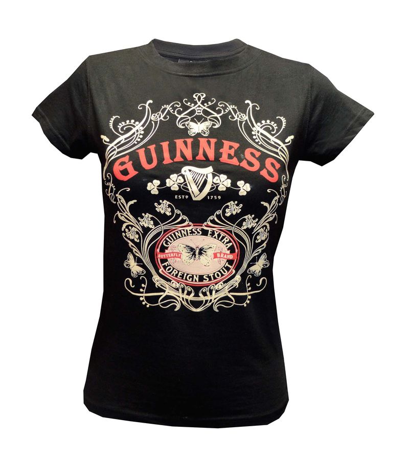 Guinness Damen T-Shirt Butterfly Brand, schwarz L