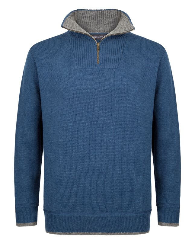 Irischer Troyer Pullover aus Lammwolle Bleu Melange XXL