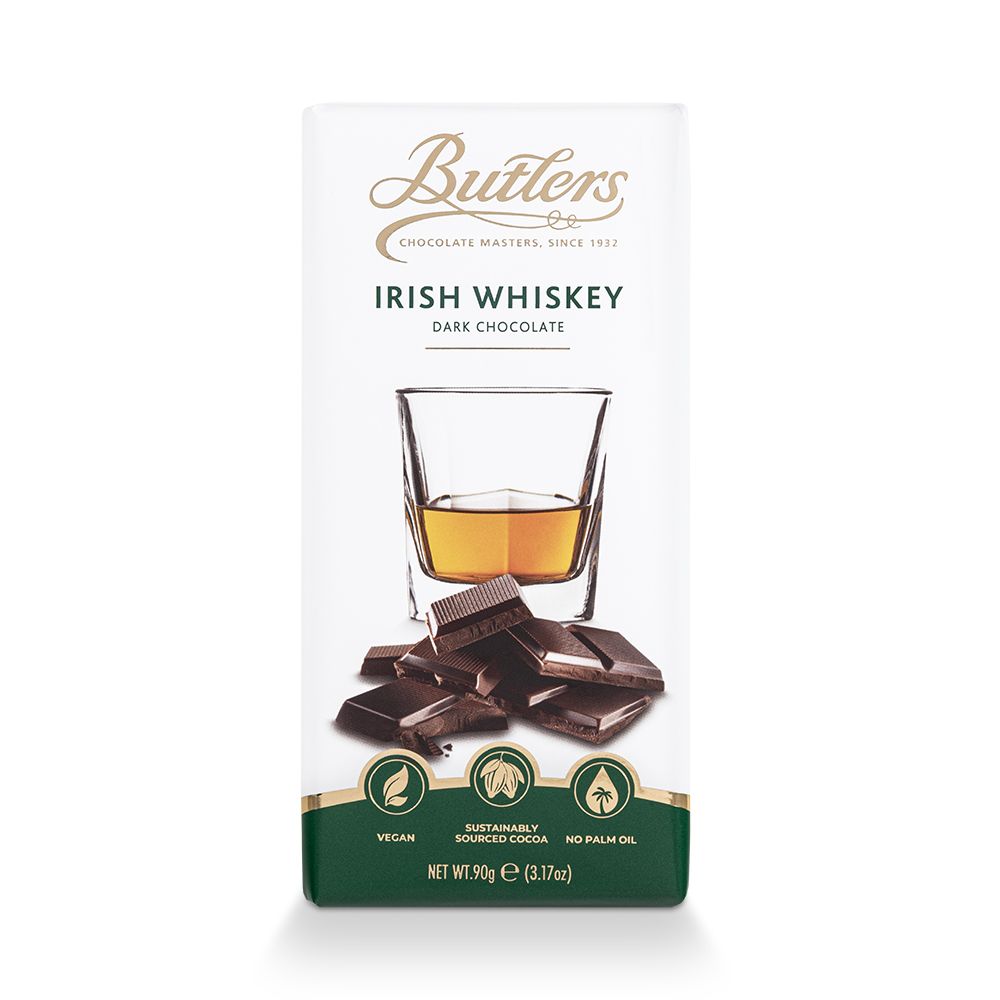 Butlers Dunkle Schokolade mit Irish Whiskey. 90g Tafel