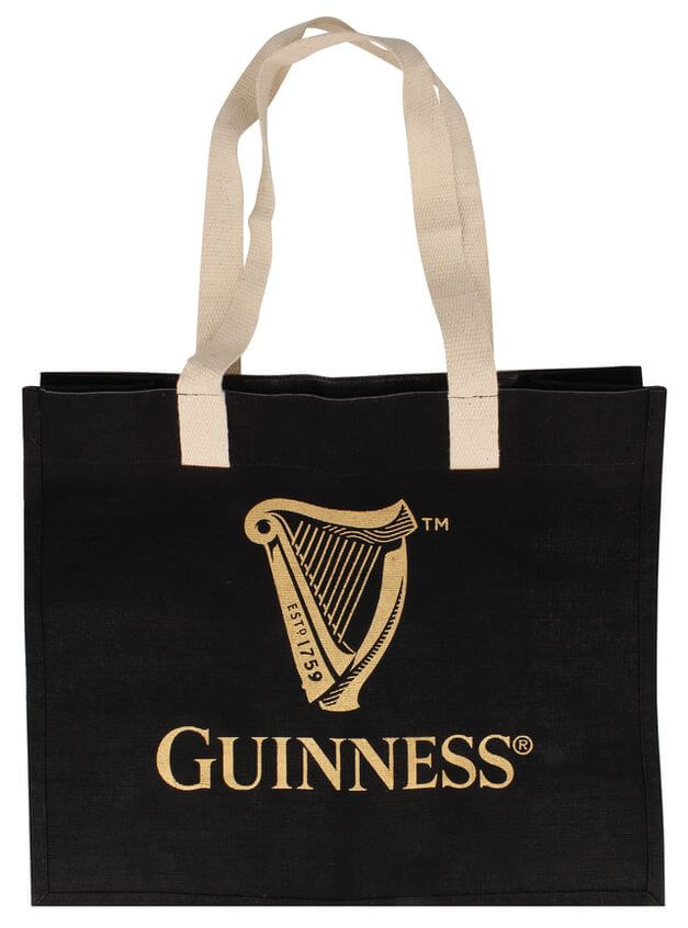 Geräumige, schwarze Guinness Logo-Jute Henkeltasche