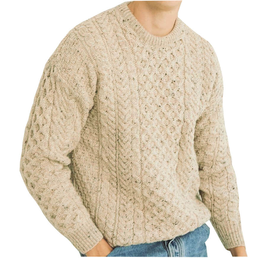 Irischer Aran Pullover gestrickt aus 100% Schurwolle XXL