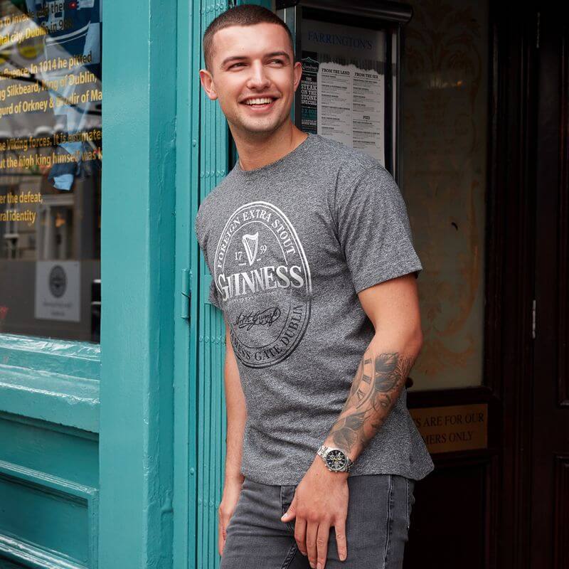 Guinness T-Shirt in melierter Optik, grau meliert XXL