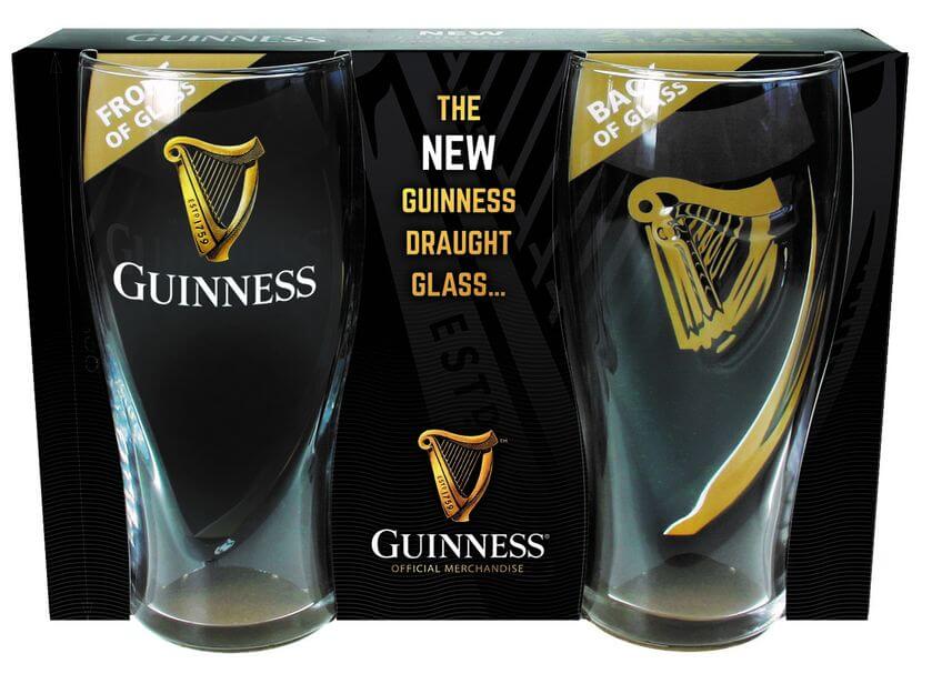 Guinness Glas mit Harfenemblem und Griffmulde 2er-Set, Geschenkverpackt