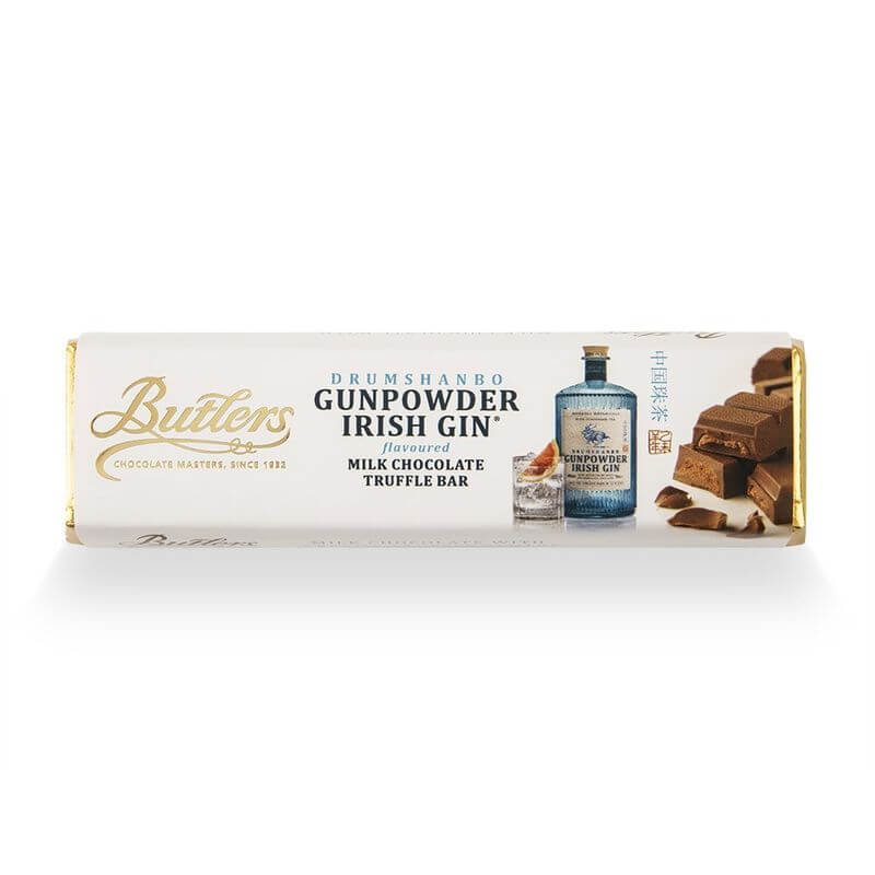 Butlers Vollmilch-Schokoladenriegel mit Irish Drumshanbo Gunpowder Irish Gin, 75g.