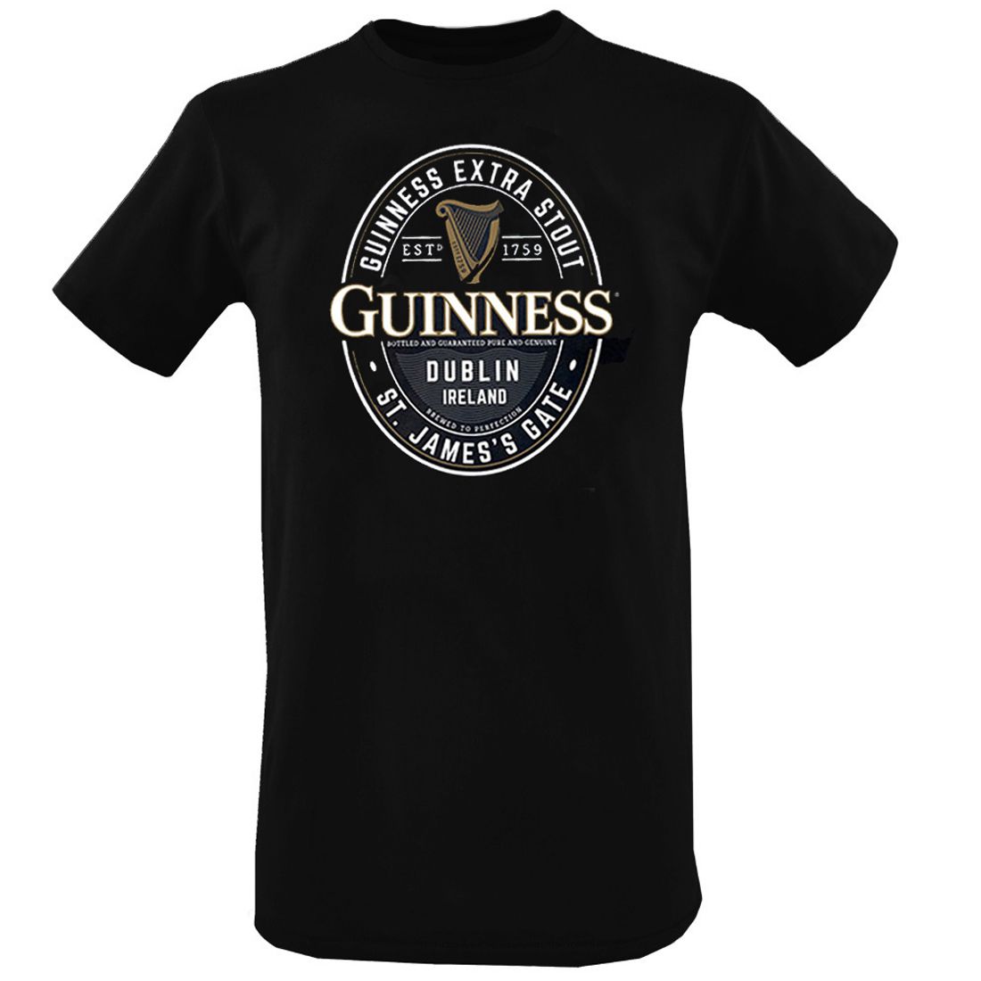 Guinness T-Shirt. Schwarz Goldharfe L