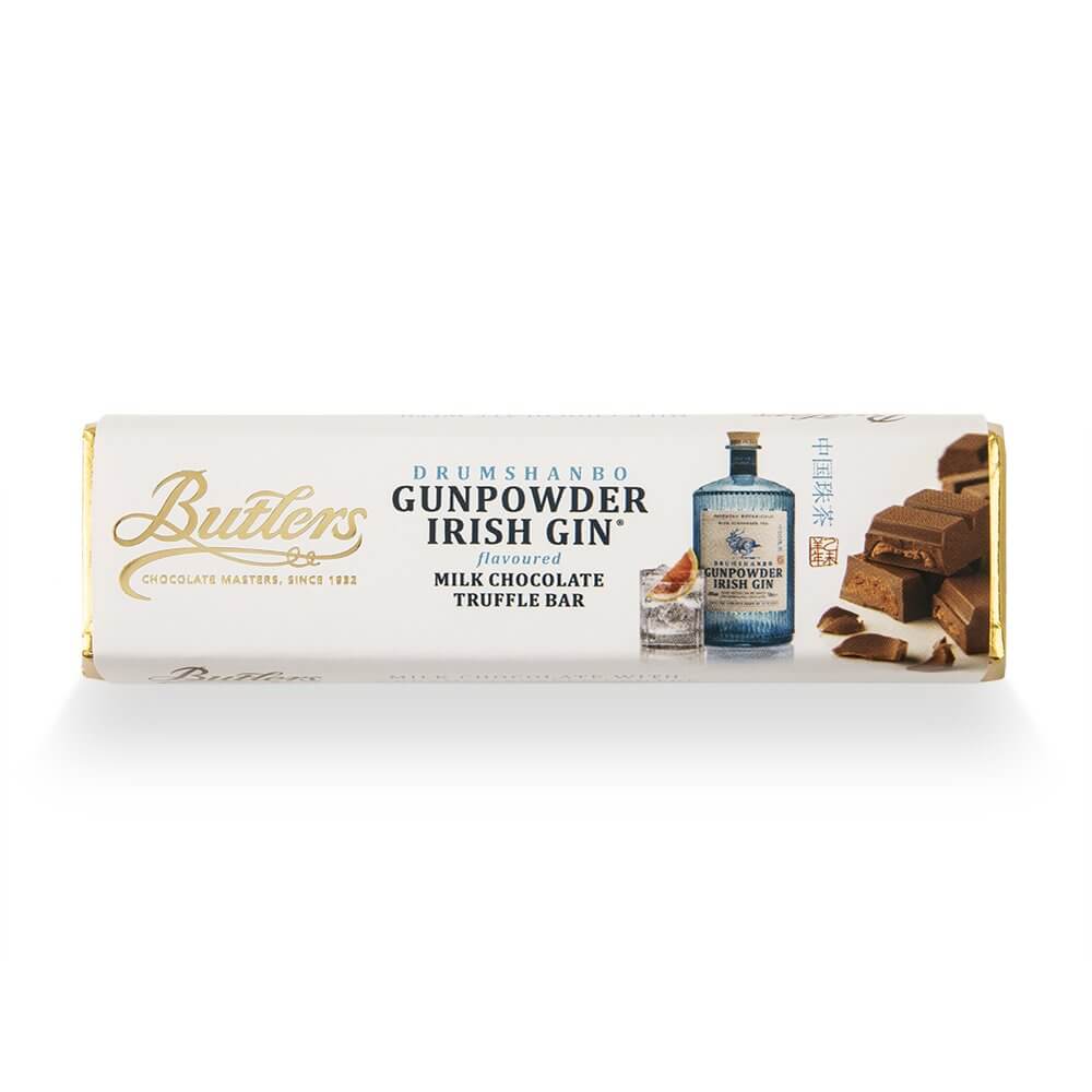 Butlers Vollmilch-Schokoladenriegel mit Irish Drumshanbo Gunpowder Irish Gin, 10 x  75g. MHD: 15.08.25