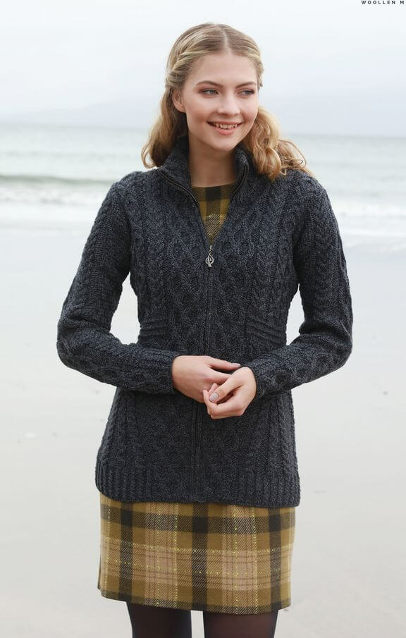 Irische Damen Strickjacke aus Merinowolle mit Reißverschluß XL